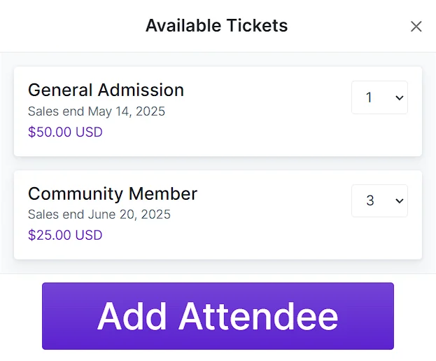Large attendee addition interface overlay