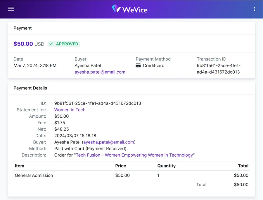 Event management dashboard with analytics and attendee data