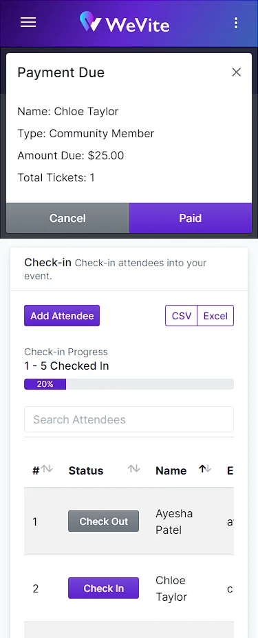 Mobile QR code scanner for event check-in